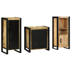 Juego de muebles de baño 3 pcs Marrón Madera de mango maciza