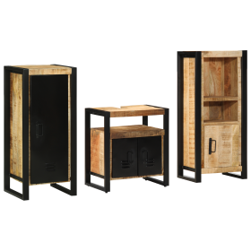 Juego de muebles de baño 3 pcs Marrón Madera de mango maciza