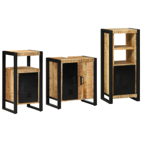 Juego de muebles de baño 3 pcs Marrón Madera de mango maciza
