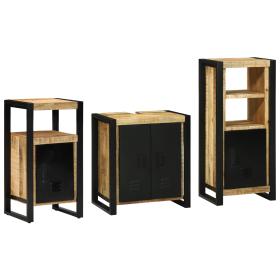 Juego de muebles de baño 3 pcs Marrón Madera de mango maciza