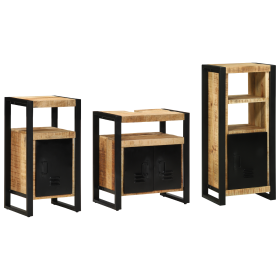 Juego de muebles de baño 3 pcs Marrón Madera de mango maciza
