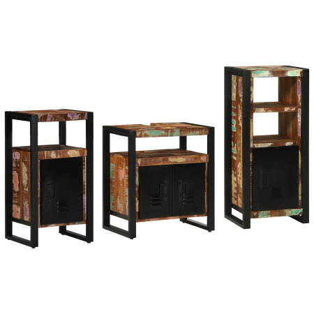 Juego de muebles de baño 3 pcs Madera reciclada maciza