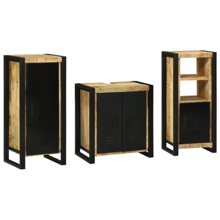 Juego de muebles de baño 3 pcs Marrón Madera de mango maciza