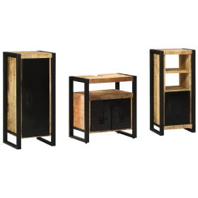 Juego de muebles de baño 3 pcs Marrón Madera de mango maciza
