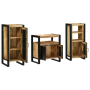 Juego de muebles de baño 3 pcs Marrón Madera de mango maciza