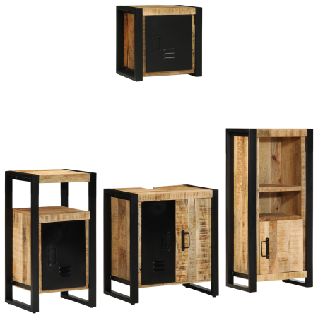 Juego de muebles de baño 4 pcs Marrón Madera de mango maciza