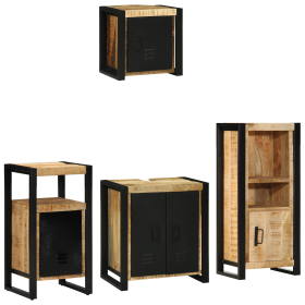 Juego de muebles de baño 4 pcs Marrón Madera de mango maciza