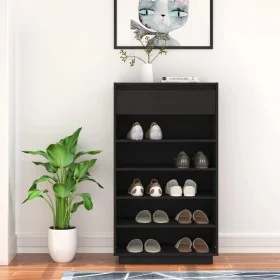 Solid black pine wood shoe cabinet 60x34x105 cm by vidaXL, Shoe racks and shoe organizers - Ref: Foro24-813554, Price: 86,94 ...