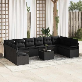 Conjunto de sofá de jardín 11 pcs Negro Poliratán