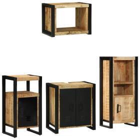 Juego de muebles de baño 4 pcs Marrón Madera de mango maciza