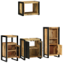 Juego de muebles de baño 4 pcs Marrón Madera de mango maciza