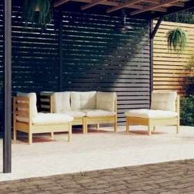 Garden furniture set 4 pieces with solid pine wood cream cushions by vidaXL, Garden sets - Ref: Foro24-3096172, Price: 288,39...