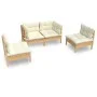 Muebles de jardín 4 pzas y cojines madera maciza de pino crema de vidaXL, Conjuntos de jardín - Ref: Foro24-3096172, Precio: ...