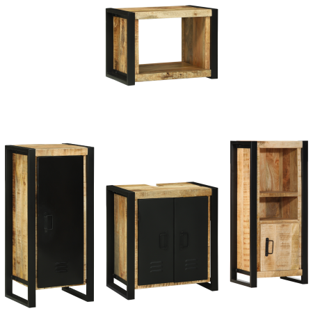 Juego de muebles de baño 4 pcs Marrón Madera de mango maciza
