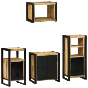 Juego de muebles de baño 4 pcs Marrón Madera de mango maciza