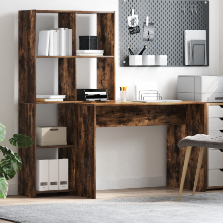 Escritorio con estante con almacenamiento Roble ahumado 138.5 x