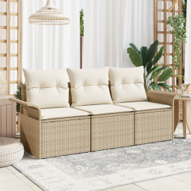 Juego de sofá de jardín de 3 piezas con cojines beige de