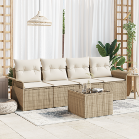Juego de Sofá de Jardín de 5 Piezas con Cojines Beige Ratán