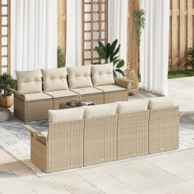 Conjunto de Sofás de Jardín de 9 Piezas con Cojines Beige Ratán