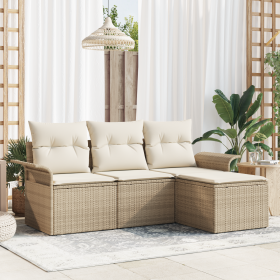 Set de 4 Piezas de Sofá de Jardín con Cojines Beige Ratán