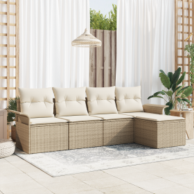 Conjunto de Sofá de Jardín de 5 Piezas con Cojines Beige de
