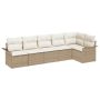 Set de Sofá de Jardín de 6 Piezas con Cojines Beige Poliratán