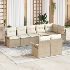 Conjunto de Sofá de Jardín de 8 Piezas con Cojines Beige Ratán