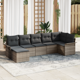 Conjunto de Sofá de Jardín de 7 Piezas con Cojines Gris Ratán