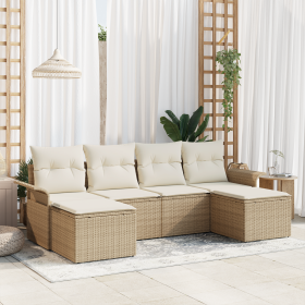 Juego de Sofá de Jardín de 6 Piezas con Cojines Beige Ratán