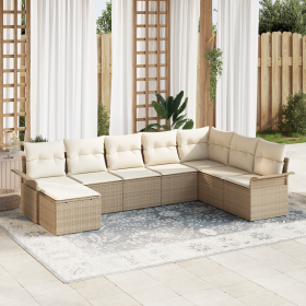 Juego de Sofá de Jardín de 8 Piezas con Cojines Beige Poliratán