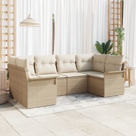 Set de Sofá de Jardín de 6 Piezas con Cojines Beige Poliratán