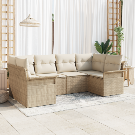Set de Sofá de Jardín de 6 Piezas con Cojines Beige Poliratán