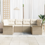Set de Sofá de Jardín de 6 Piezas con Cojines Beige Poliratán