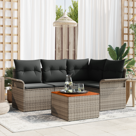 Set de Sofás de Jardín de 5 Piezas con Cojines Gris Poliratán