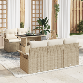 Juego de Sofá de Jardín de 6 Piezas con Cojines Beige Ratán