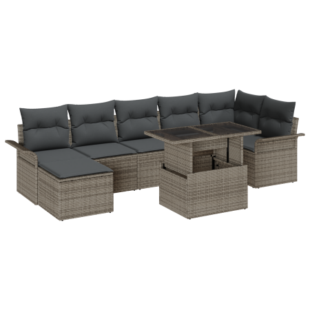 Set de Sofá de Jardín de 8 piezas con cojines Ratán Gris