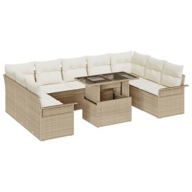 Juego de Sofás de Jardín de 10 Piezas con Cojines Beige