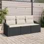Conjunto de sofá de jardín 3 pcs Negro Poliratán