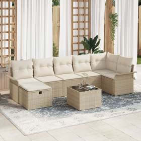 Set de Sofás de Jardín de 8 Piezas con Cojines Beige Ratán