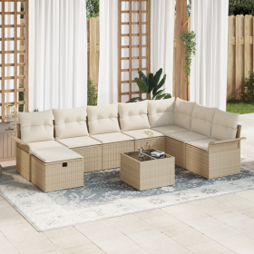 Juego de Sofá de Jardín de 9 Piezas con Cojines Beige Ratán