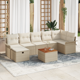 Conjunto de Sofá de Jardín de 8 Piezas con Cojines Beige Ratán