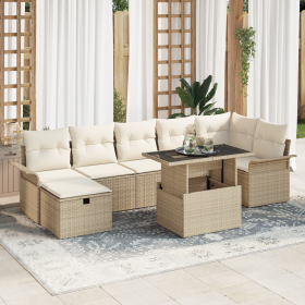 Juego de Sofás de Jardín de 8 Piezas con Cojines Beige de Ratan