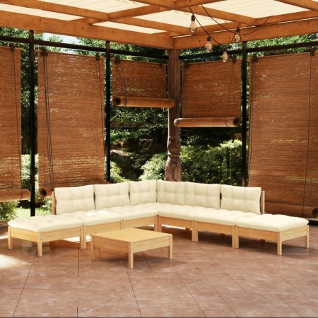 Gartenmöbel 8 Stück Kissen aus cremefarbenem Kiefernholz von vidaXL, Gartensets - Ref: Foro24-3096328, Preis: 593,24 €, Rabat...
