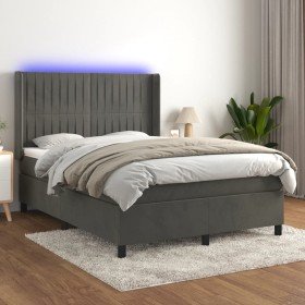 Cama box spring colchón y LED terciopelo gris oscuro 140x200 cm Cama box spring colchón y LED terciopelo gris oscuro 140x200 cm