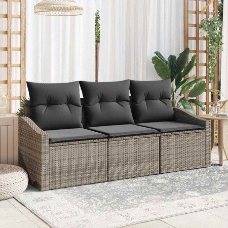 Conjunto de sofá de jardín 3 pcs Gris Poliratán