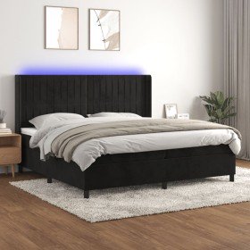 Cama box spring colchón y LED terciopelo negro 200x200 cm Cama box spring colchón y LED terciopelo negro 200x200 cm