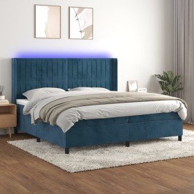 Cama box spring colchón y LED terciopelo azul oscuro 200x200 cm Cama box spring colchón y LED terciopelo azul oscuro 200x200 cm