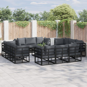 Conjunto de sofá de jardín 13 pcs Negro 70 x 70 x 32 cm