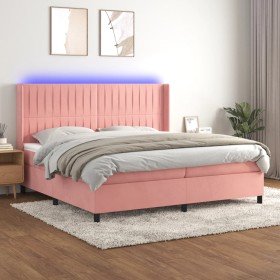 Cama box spring colchón y LED terciopelo rosa 200x200 cm Cama box spring colchón y LED terciopelo rosa 200x200 cm