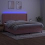 Cama box spring colchón y LED terciopelo rosa 200x200 cm